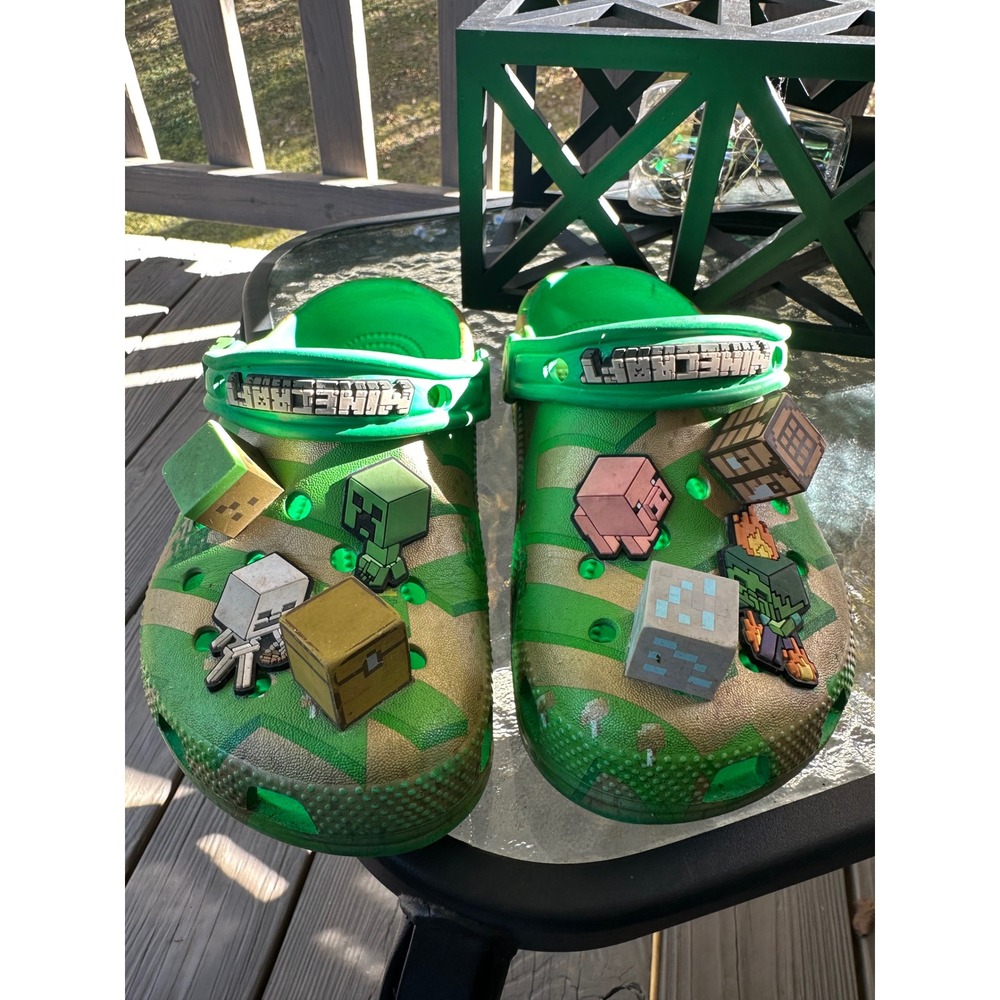 Croc Minecraft Clog Shoes Green Camo With Jibbitz Kids Junior Size J2 - Picture 4 of 7